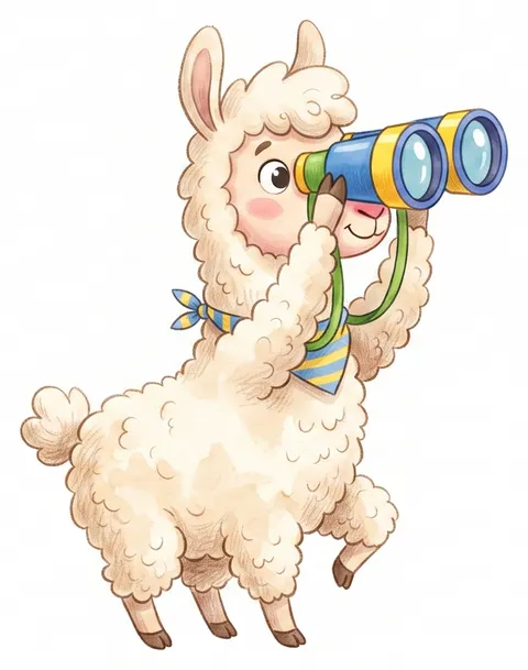 A llama looking through binoculars, searching for the missing designer
